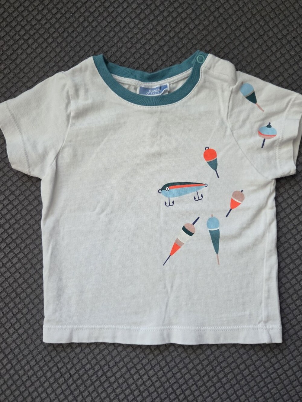 Jacadi Toddler White Short-Sleeve Tee with Teal Trim and Fishing Buoy Print 18M
